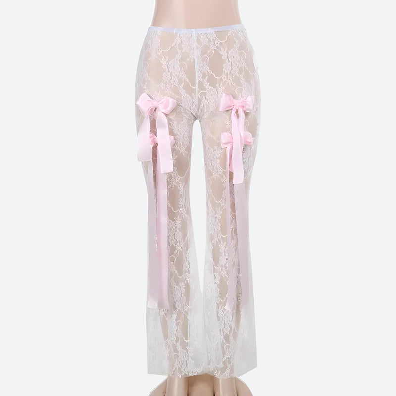 Stylish Work Outfits, Outfit Summer Ideas Bow Transparent Lace Flare Pants Stylish Work Outfits, Outfit Summer Ideas Bow Transparent Lace Flare Pants