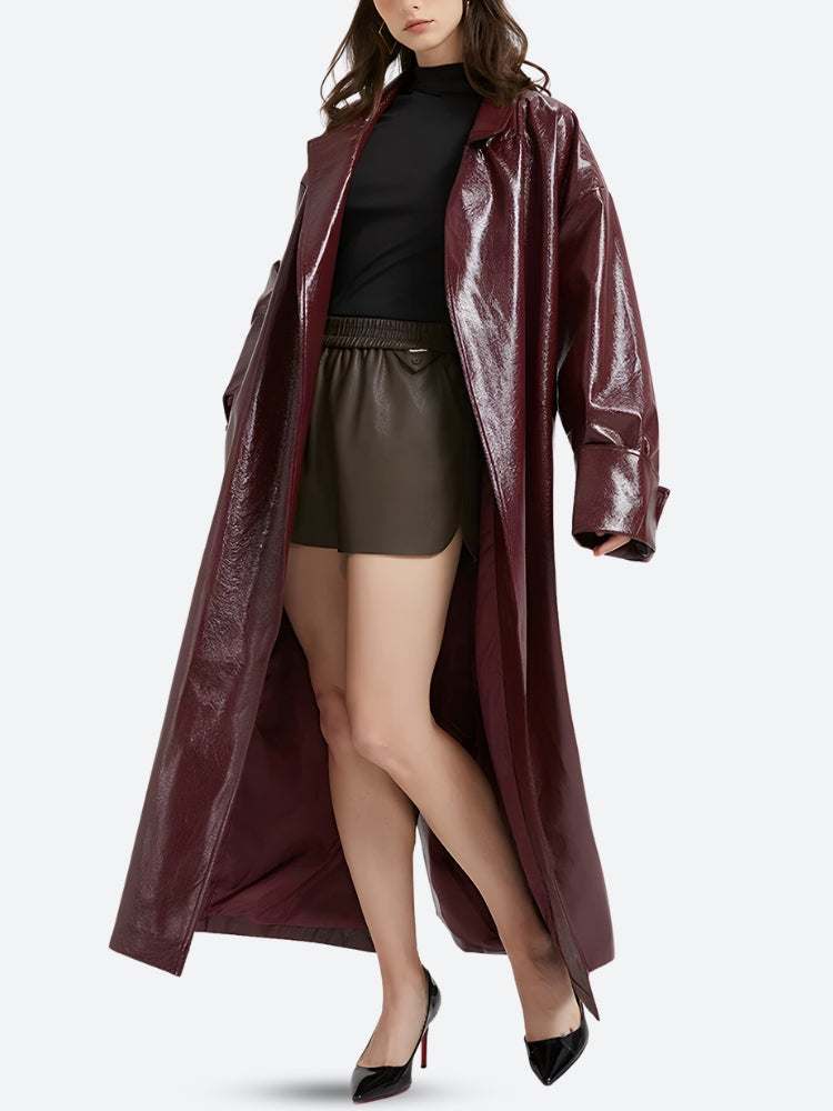 Stylish Work Outfits, Outfit Summer Ideas Burgundy Faux Leather Coat Stylish Work Outfits, Outfit Summer Ideas Burgundy Faux Leather Coat