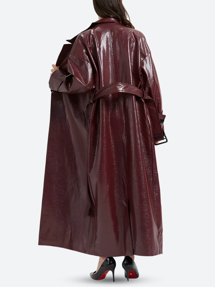 Stylish Work Outfits, Outfit Summer Ideas Burgundy Faux Leather Coat
