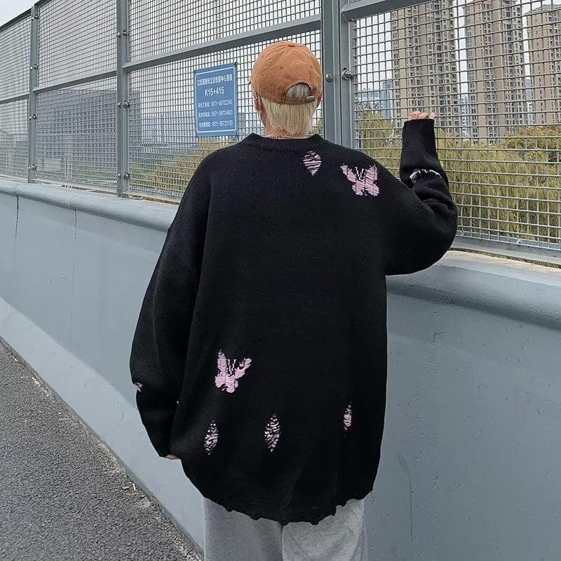 Stylish Work Outfits, Outfit Summer Ideas Butterfly Distressed Knitted Sweater Stylish Work Outfits, Outfit Summer Ideas Butterfly Distressed Knitted Sweater