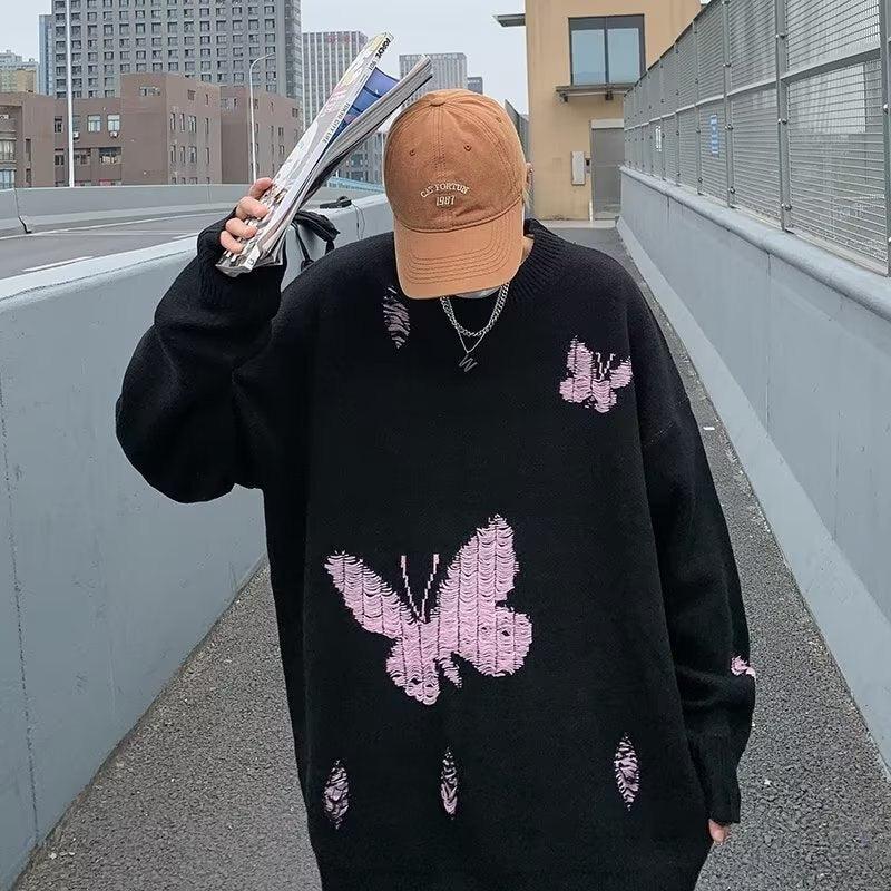 Stylish Work Outfits, Outfit Summer Ideas Butterfly Distressed Knitted Sweater Stylish Work Outfits, Outfit Summer Ideas Butterfly Distressed Knitted Sweater