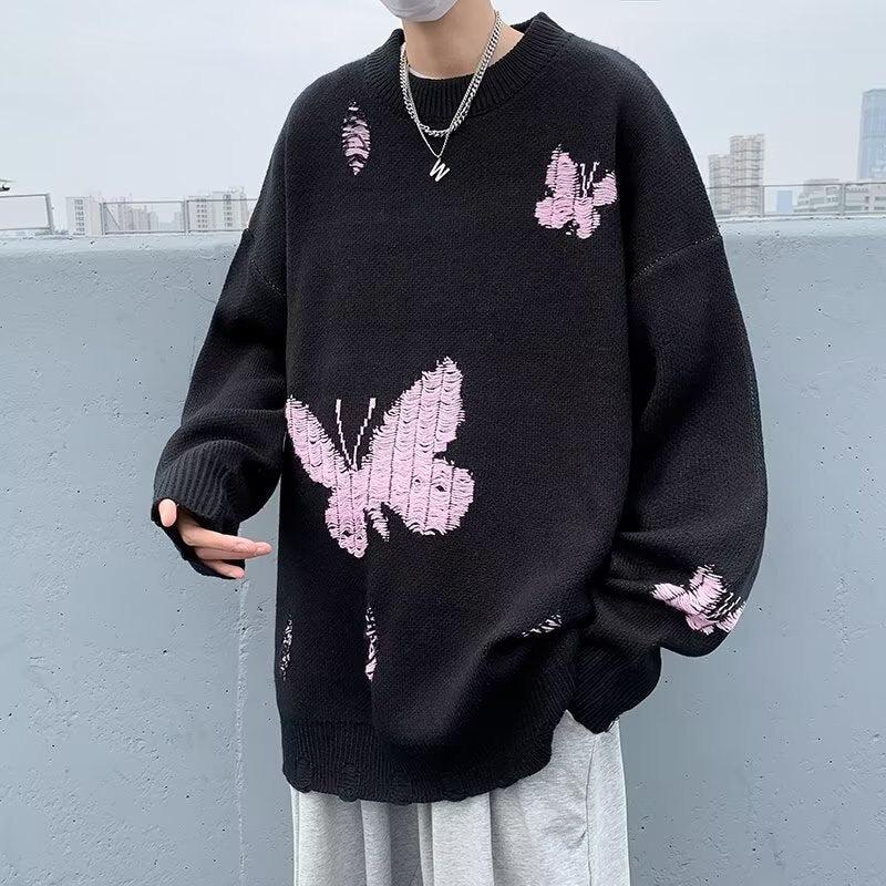 Stylish Work Outfits, Outfit Summer Ideas Butterfly Distressed Knitted Sweater Stylish Work Outfits, Outfit Summer Ideas Butterfly Distressed Knitted Sweater