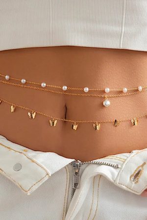Stylish Work Outfits, Outfit Summer Ideas Butterfly Layered Beaded Belly Chain