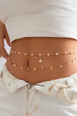 Stylish Work Outfits, Outfit Summer Ideas Butterfly Layered Beaded Belly Chain