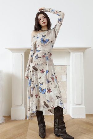 Stylish Work Outfits, Outfit Summer Ideas Butterfly One Shoulder Midi Dress