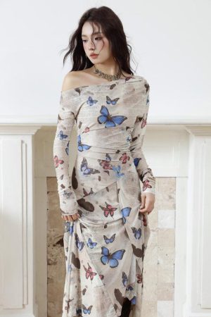 Stylish Work Outfits, Outfit Summer Ideas Butterfly One Shoulder Midi Dress