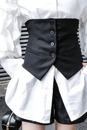 Stylish Work Outfits, Outfit Summer Ideas Button-Up Underbust Corset Top