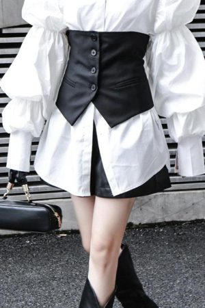 Stylish Work Outfits, Outfit Summer Ideas Button-Up Underbust Corset Top