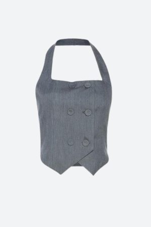 Stylish Work Outfits, Outfit Summer Ideas Buttoned Crop Halter Top