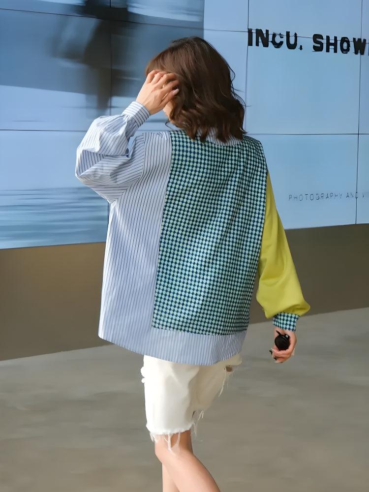Stylish Work Outfits, Outfit Summer Ideas Buttoned Sleeved Patchwork Shirt Stylish Work Outfits, Outfit Summer Ideas Buttoned Sleeved Patchwork Shirt