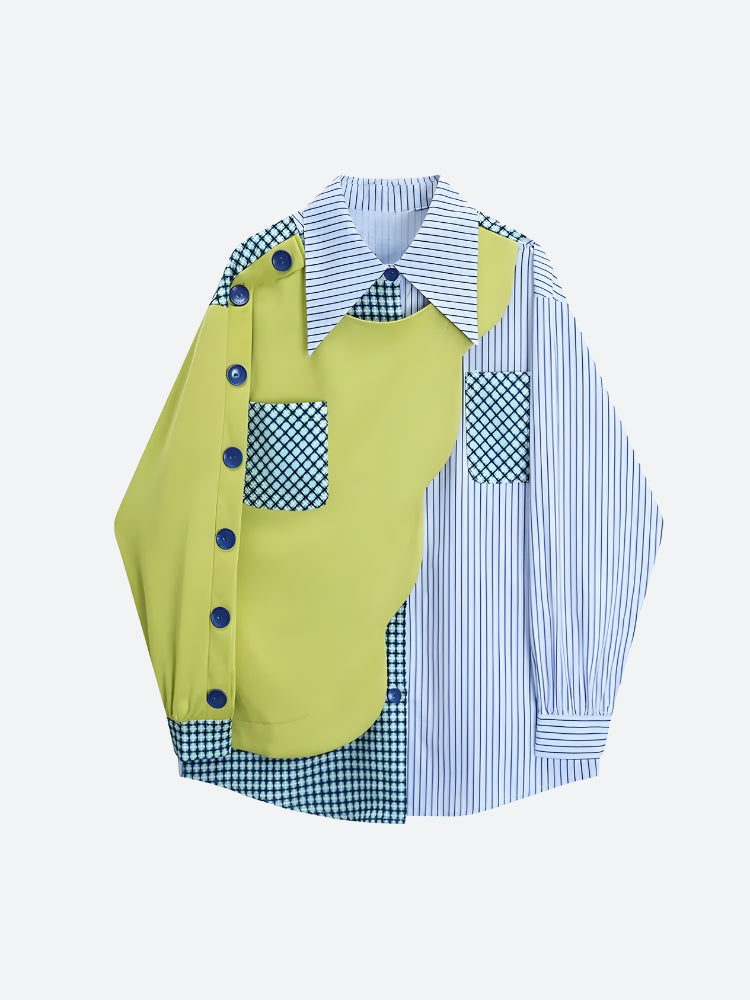 Stylish Work Outfits, Outfit Summer Ideas Buttoned Sleeved Patchwork Shirt Stylish Work Outfits, Outfit Summer Ideas Buttoned Sleeved Patchwork Shirt
