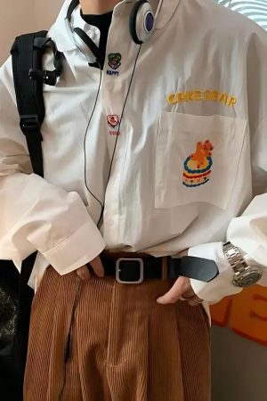 Stylish Work Outfits, Outfit Summer Ideas Cake Bear Embroidered Shirt