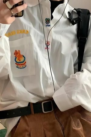 Stylish Work Outfits, Outfit Summer Ideas Cake Bear Embroidered Shirt