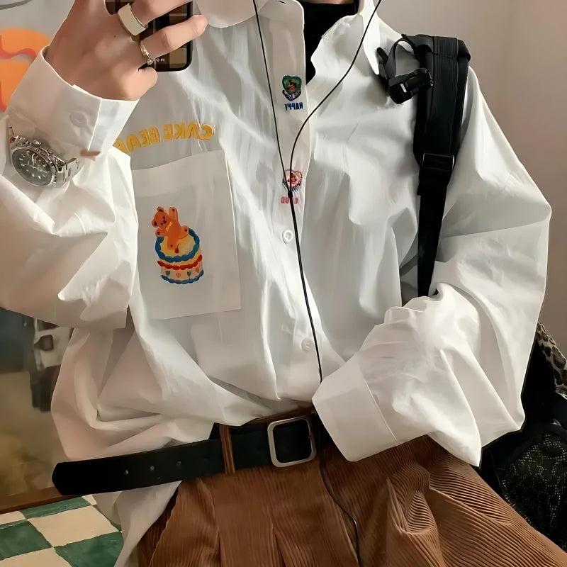 Stylish Work Outfits, Outfit Summer Ideas Cake Bear Embroidered Shirt Stylish Work Outfits, Outfit Summer Ideas Cake Bear Embroidered Shirt