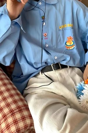 Stylish Work Outfits, Outfit Summer Ideas Cake Bear Embroidered Shirt
