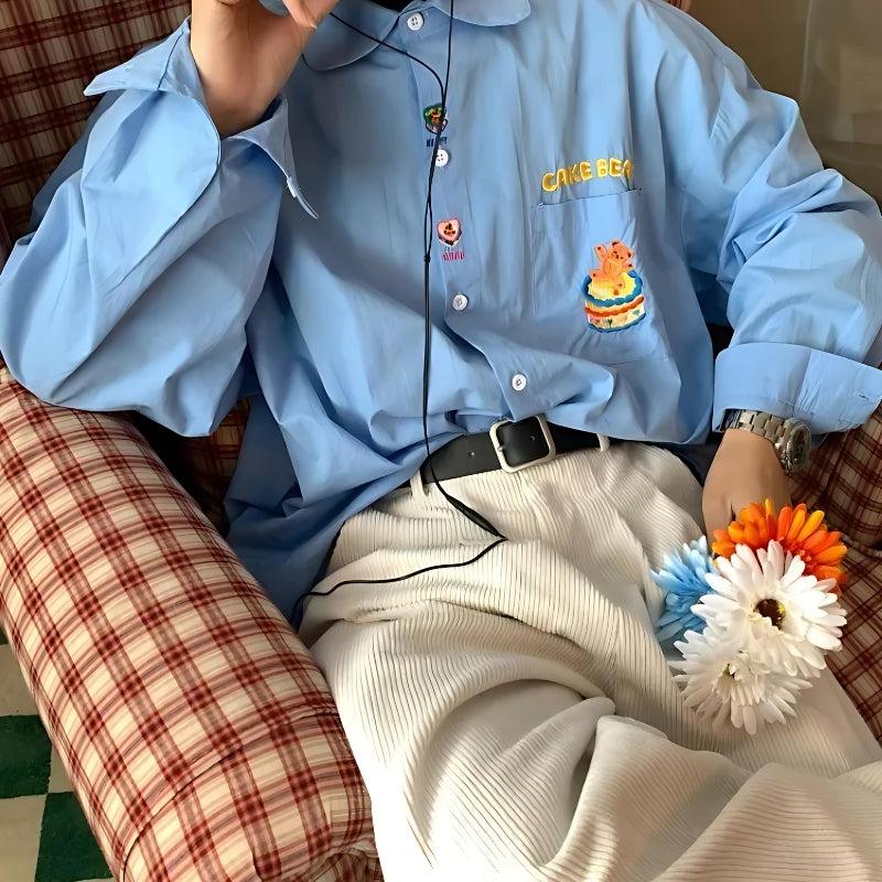 Stylish Work Outfits, Outfit Summer Ideas Cake Bear Embroidered Shirt Stylish Work Outfits, Outfit Summer Ideas Cake Bear Embroidered Shirt
