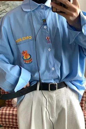 Stylish Work Outfits, Outfit Summer Ideas Cake Bear Embroidered Shirt