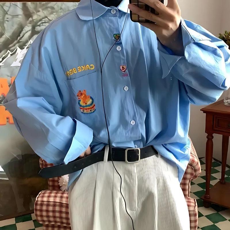 Stylish Work Outfits, Outfit Summer Ideas Cake Bear Embroidered Shirt Stylish Work Outfits, Outfit Summer Ideas Cake Bear Embroidered Shirt