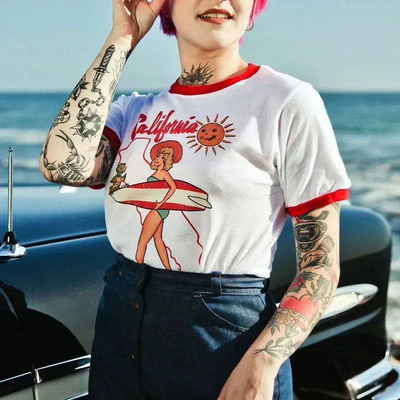 Stylish Work Outfits, Outfit Summer Ideas California Ringer Tee Stylish Work Outfits, Outfit Summer Ideas California Ringer Tee