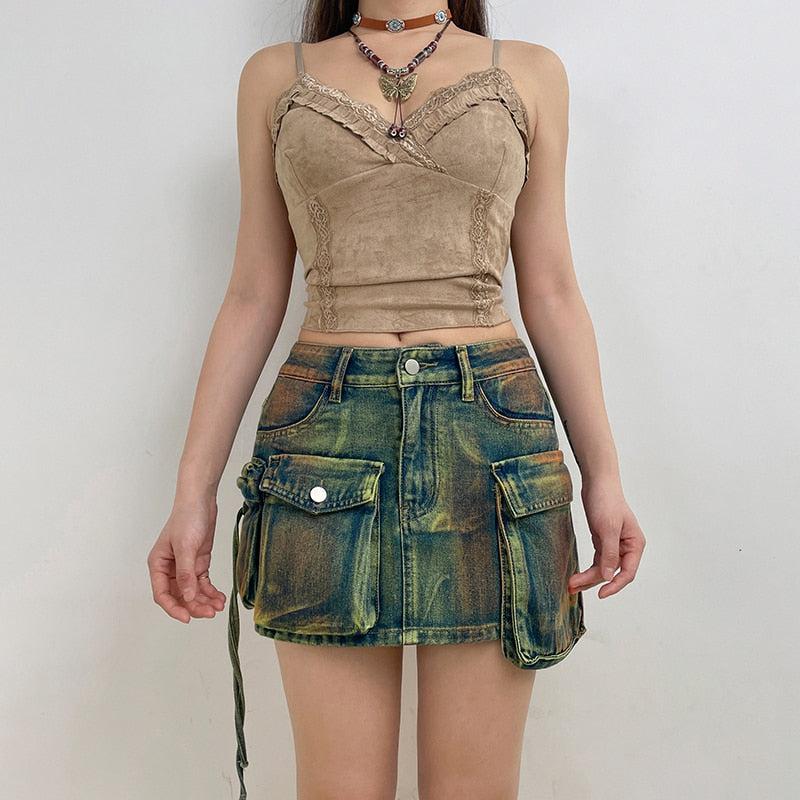 Stylish Work Outfits, Outfit Summer Ideas Cargo Denim Mini Skirt