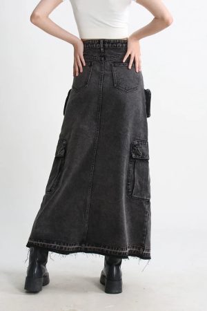 Stylish Work Outfits, Outfit Summer Ideas Cargo Split Denim Midi Skirt