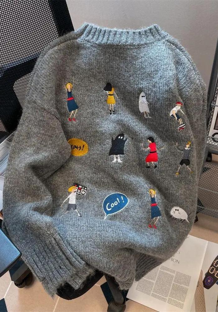 Stylish Work Outfits, Outfit Summer Ideas Cartoon Embroidered Knitted Sweater Stylish Work Outfits, Outfit Summer Ideas Cartoon Embroidered Knitted Sweater