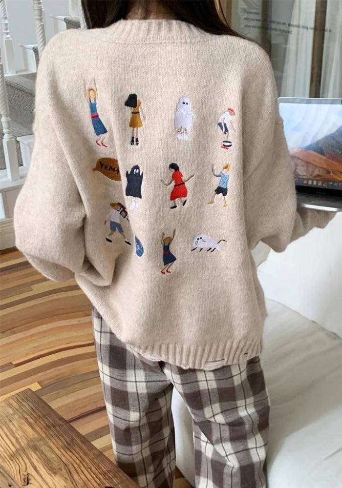 Stylish Work Outfits, Outfit Summer Ideas Cartoon Embroidered Knitted Sweater Stylish Work Outfits, Outfit Summer Ideas Cartoon Embroidered Knitted Sweater