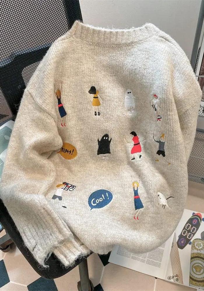 Stylish Work Outfits, Outfit Summer Ideas Cartoon Embroidered Knitted Sweater Stylish Work Outfits, Outfit Summer Ideas Cartoon Embroidered Knitted Sweater
