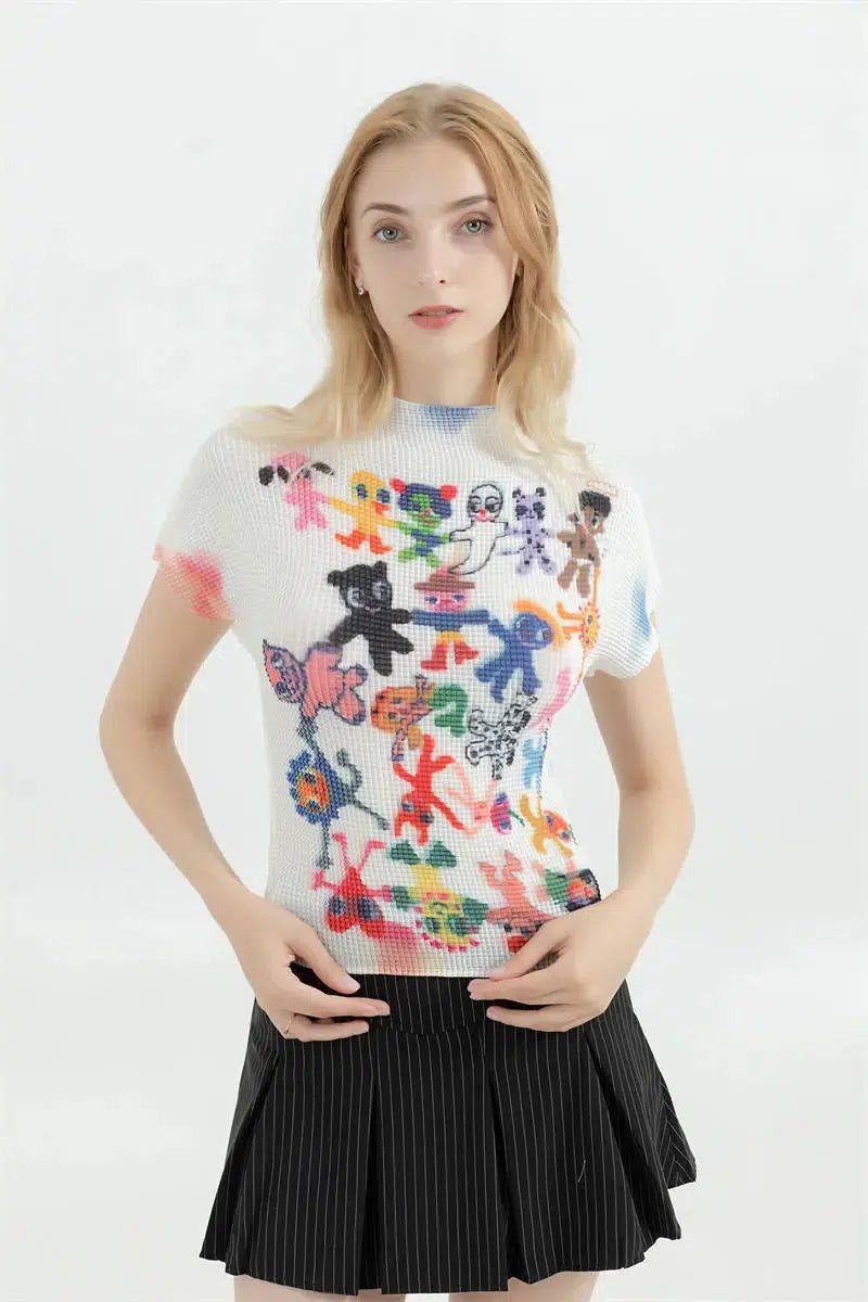 Stylish Work Outfits, Outfit Summer Ideas Cartoon Figures Printed Top