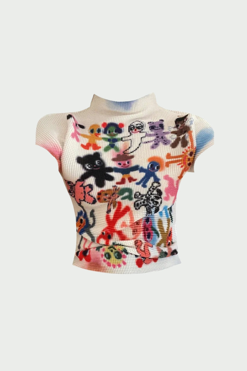 Stylish Work Outfits, Outfit Summer Ideas Cartoon Figures Printed Top Stylish Work Outfits, Outfit Summer Ideas Cartoon Figures Printed Top