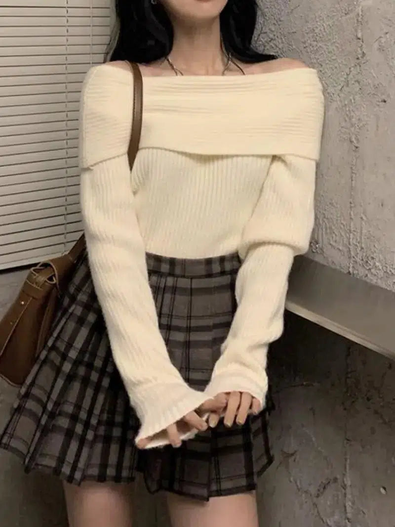 Stylish Work Outfits, Outfit Summer Ideas Casual Off Shoulder Knitted Sweater Stylish Work Outfits, Outfit Summer Ideas Casual Off Shoulder Knitted Sweater