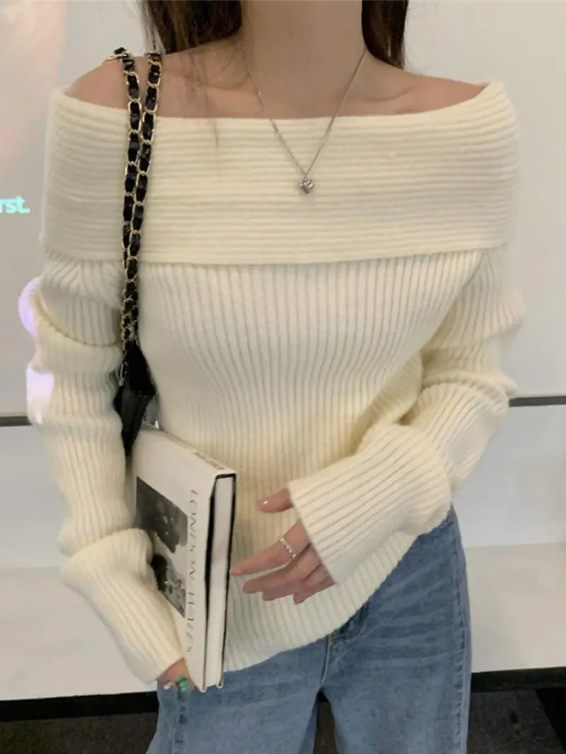 Stylish Work Outfits, Outfit Summer Ideas Casual Off Shoulder Knitted Sweater Stylish Work Outfits, Outfit Summer Ideas Casual Off Shoulder Knitted Sweater