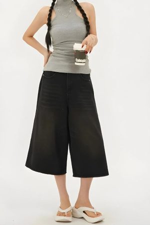 Stylish Work Outfits, Outfit Summer Ideas Casual Wide Leg Denim Shorts