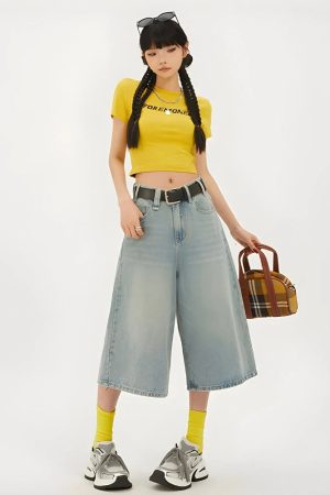 Stylish Work Outfits, Outfit Summer Ideas Casual Wide Leg Denim Shorts