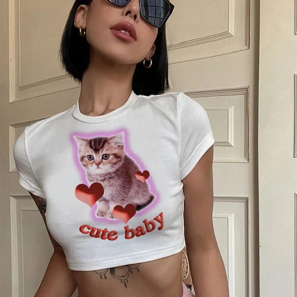 Stylish Work Outfits, Outfit Summer Ideas Cat Baby Tee
