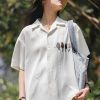 Stylish Work Outfits, Outfit Summer Ideas Cat Embroidered Shirt