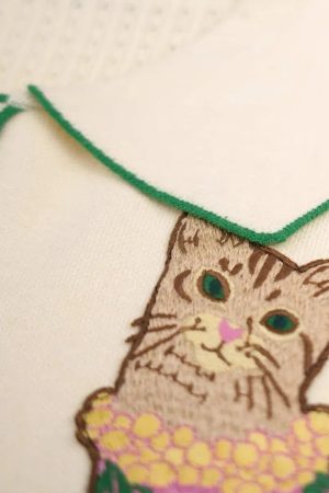 Stylish Work Outfits, Outfit Summer Ideas Cat Embroidered Sweater