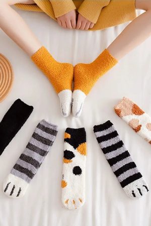 Stylish Work Outfits, Outfit Summer Ideas Cat Paw Plush Socks