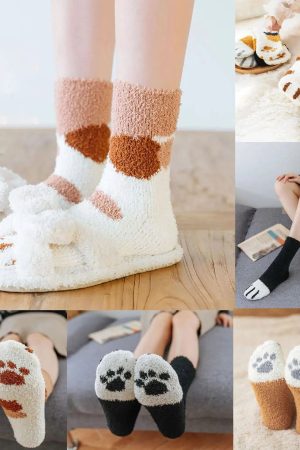 Stylish Work Outfits, Outfit Summer Ideas Cat Paw Plush Socks