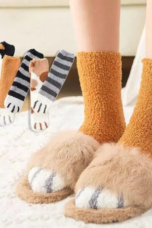 Stylish Work Outfits, Outfit Summer Ideas Cat Paw Plush Socks