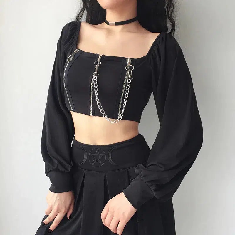 Stylish Work Outfits, Outfit Summer Ideas Chain Detailed Square Neck Crop Top