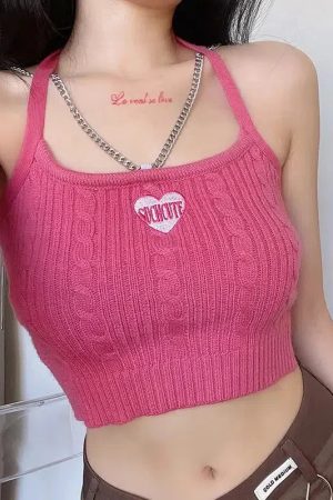 Stylish Work Outfits, Outfit Summer Ideas Chain Strap Knitted Crop Top