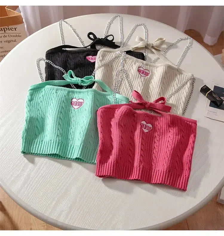 Stylish Work Outfits, Outfit Summer Ideas Chain Strap Knitted Crop Top Stylish Work Outfits, Outfit Summer Ideas Chain Strap Knitted Crop Top