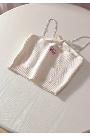 Stylish Work Outfits, Outfit Summer Ideas Chain Strap Knitted Crop Top