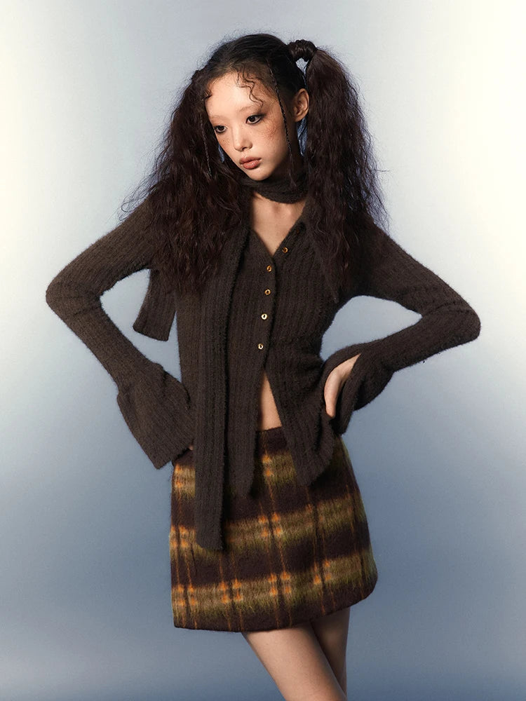 Stylish Work Outfits, Outfit Summer Ideas Chelsea Collar Scarf Tie Knitted Cardigan