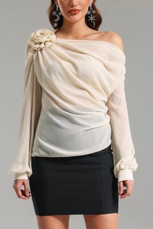 Stylish Work Outfits, Outfit Summer Ideas Chiffon One Shoulder Top