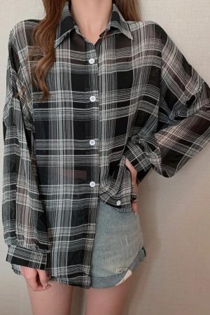 Stylish Work Outfits, Outfit Summer Ideas Chiffon Plaid Shirt