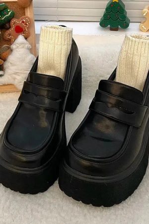 Stylish Work Outfits, Outfit Summer Ideas Chunky Platform High Heel Loafer Shoes