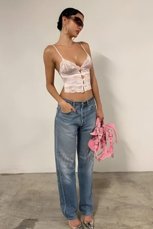 Stylish Work Outfits, Outfit Summer Ideas Coquette Bow Backless Lace Top