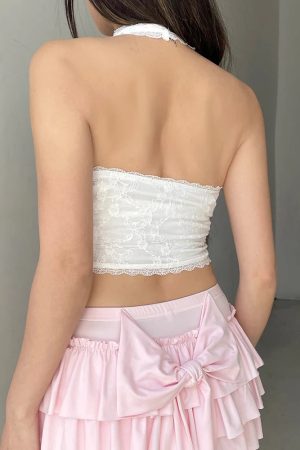 Stylish Work Outfits, Outfit Summer Ideas Coquette Bow Halter Neck Top